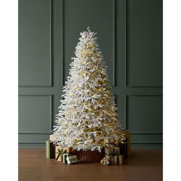 Home Decorators Collection 9 ft. Breckenridge Twinkling Adaptive Lighting Downswept Fraser Fir Flocked LED Pre-Lit Christmas Tree T31