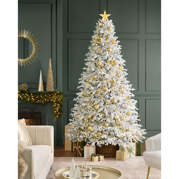 Home Decorators Collection 9 ft. Breckenridge Twinkling Adaptive Lighting Downswept Fraser Fir Flocked LED Pre-Lit Christmas Tree T31
