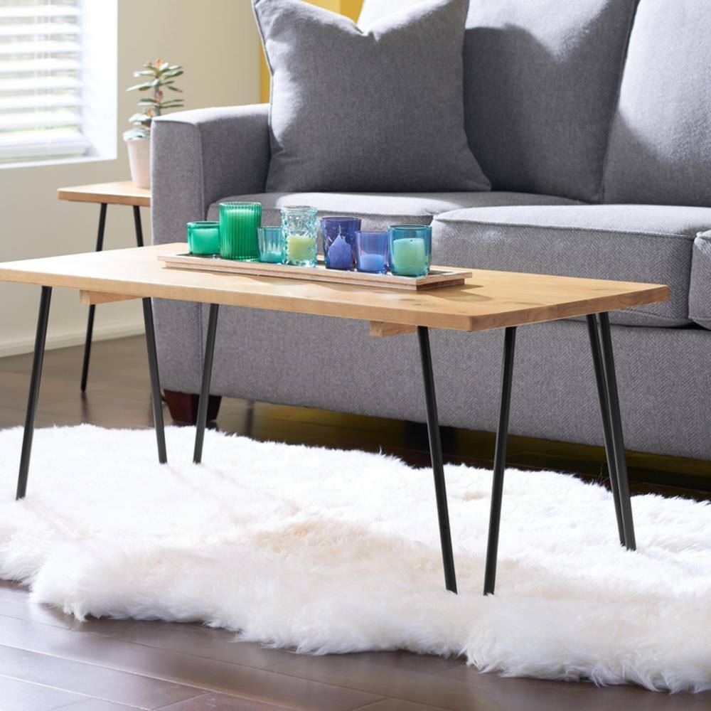 Honey Brown Wood Rectangular Coffee Table with Hairpin Legs (42 in. W x 17.85 in. H)