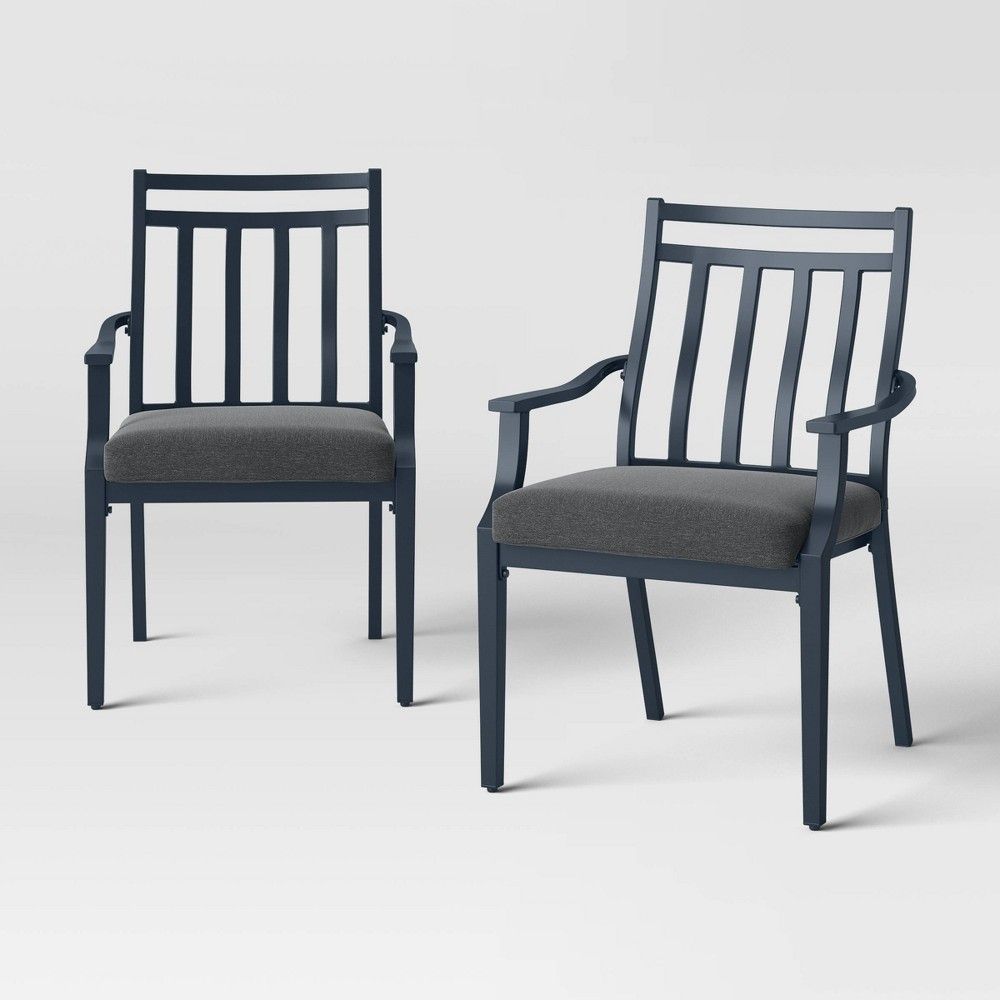 2pc Fairmont Stationary Outdoor Patio Dining Chairs Arm Chairs Black - Threshold: Ergonomic, Weather-Resistant Steel