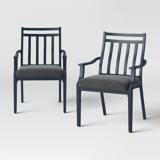 2pc Fairmont Stationary Outdoor Patio Dining Chairs Arm Chairs Black - Threshold: Ergonomic, Weather-Resistant Steel