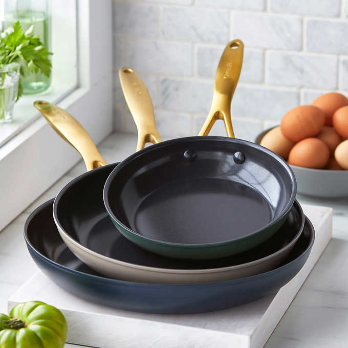 NEW - Costco - GreenPan Jewel 3-piece Ceramic Non-Stick Skillet Set - Retail $64