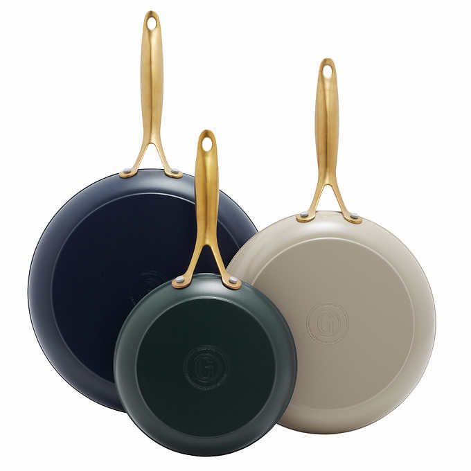 NEW - Costco - GreenPan Jewel 3-piece Ceramic Non-Stick Skillet Set - Retail $64