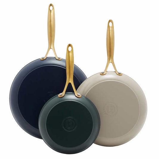 NEW - Costco - GreenPan Jewel 3-piece Ceramic Non-Stick Skillet Set - Retail $64