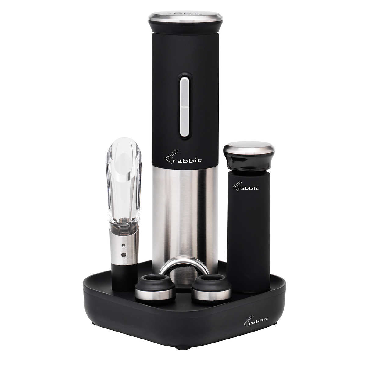 Rabbit Electric Wine Tool Set - 5-Piece Wine Accessory Collection - Aerator, Corkscrew, Cutter, Stoppers, Charging Cables - Retail $39