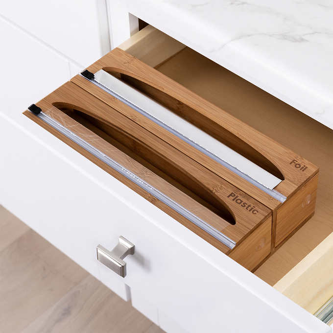Seville Classics Bamboo Food Wrap Dispenser 2-piece Set - Retail $19