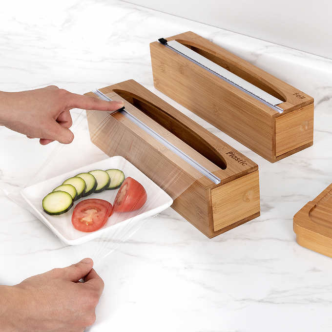 Seville Classics Bamboo Food Wrap Dispenser 2-piece Set - Retail $19