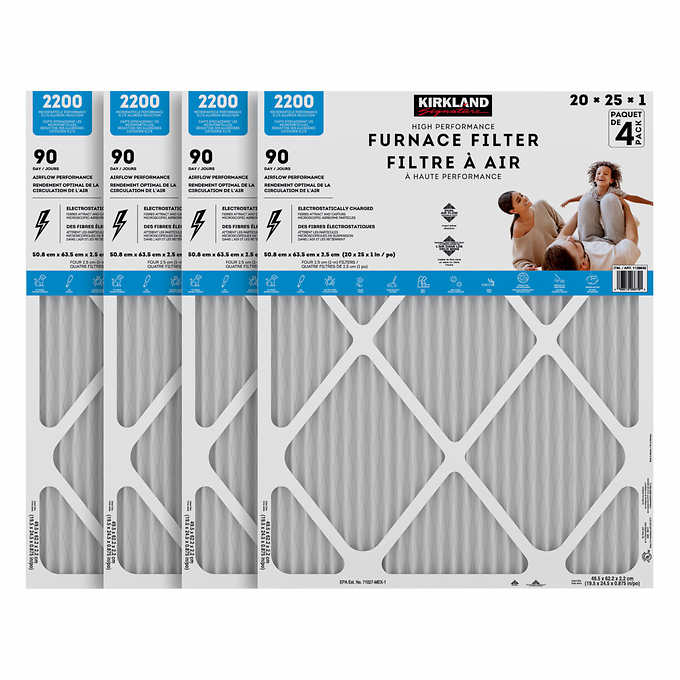 NEW - Kirkland Signature 20 x 20 x 1 2200 High Performance Furnace Filters, 4-pack - Retail $39