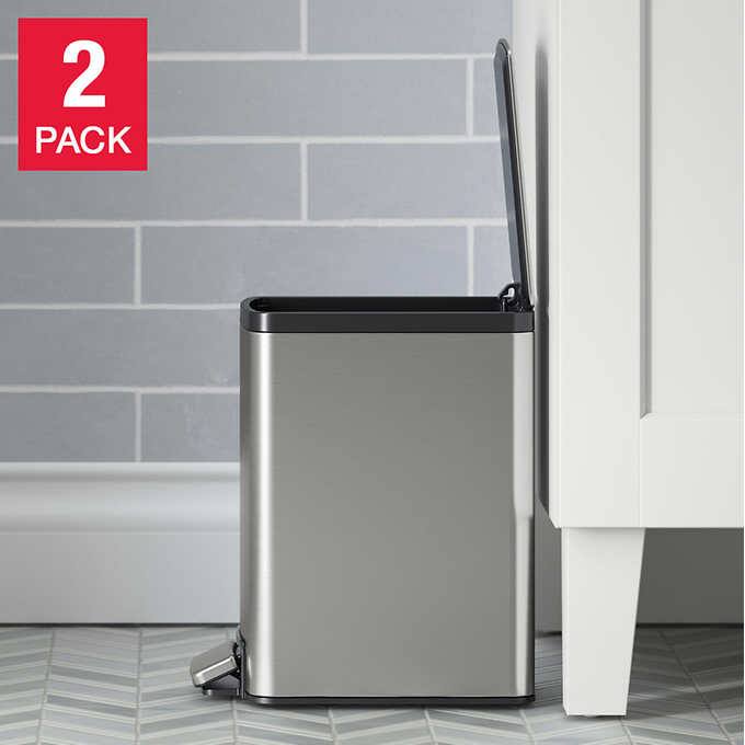 NEW - Kohler 6L Stainless Steel Step Trash Bin, 2-pack