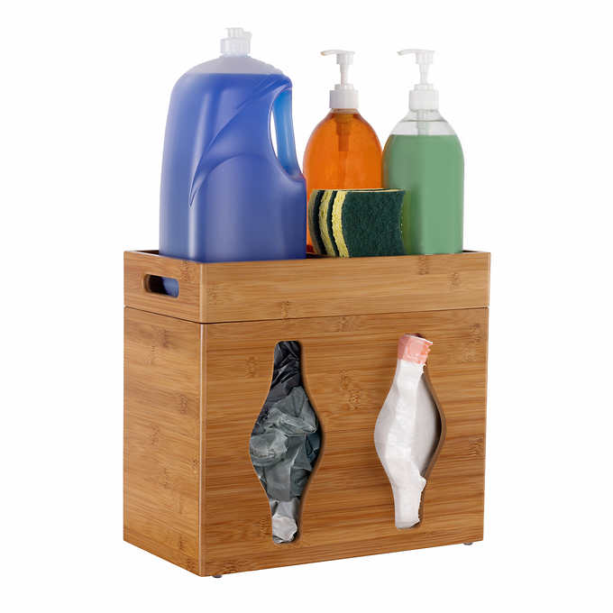 Seville Classics Bamboo Plastic Bag Organizer - Retail $33