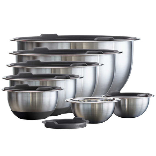 Tramontina Stainless Steel Mixing Bowls with Lids, Gray, 14 piece