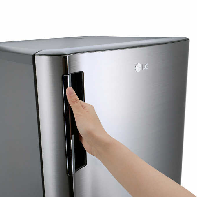 LG 6.0 cu. ft. Single Door Refrigerator with Inverter Compressor and Pocket Handle in Platinum Silver - Retail $389