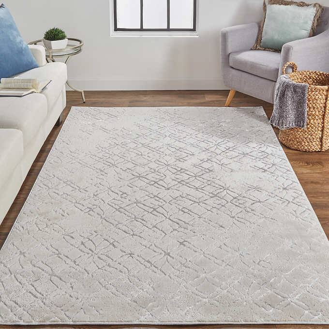 NEW - Costco - Feizy Jewel Area Rug 6'7" x 9'6, Beige Silver - Retail $179
