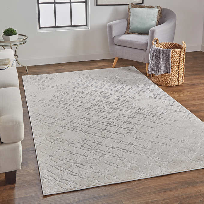 NEW - Costco - Feizy Jewel Area Rug 6'7" x 9'6, Beige Silver - Retail $179