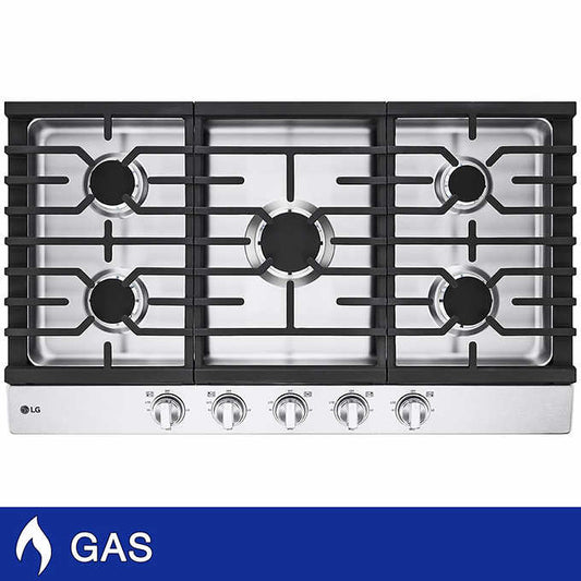 LG 36” GAS Cooktop with UltraHeat 20K BTU Burner - CBGJ3623S - Retail $949