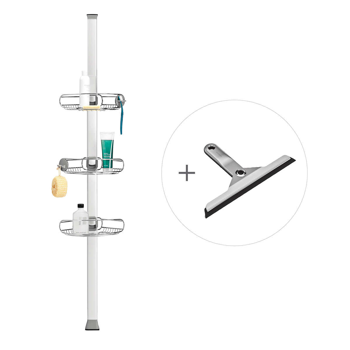 Simplehuman 8’ Tension Shower Caddy and Foldaway Squeegee - Retail $99