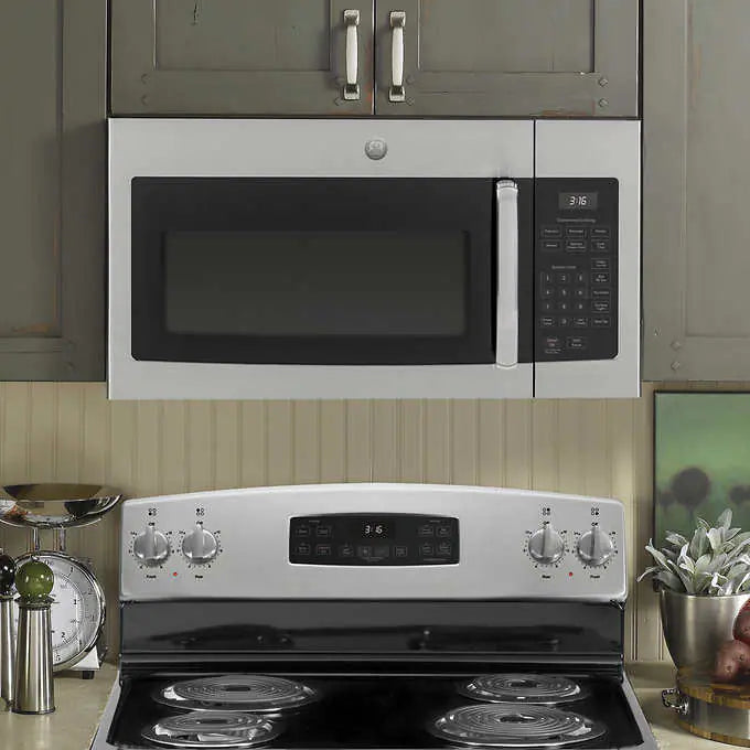 NEW - GE 1.6 cu. ft. Over-the-Range Microwave Oven with Cooktop Lighting and 300-CFM Exhaust Fan JVM3160RFSS - Retail $359