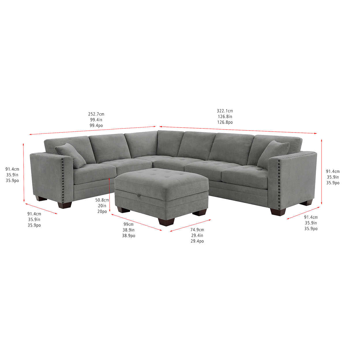 Costco - Selena Fabric Sectional with Storage Ottoman - Retail $999