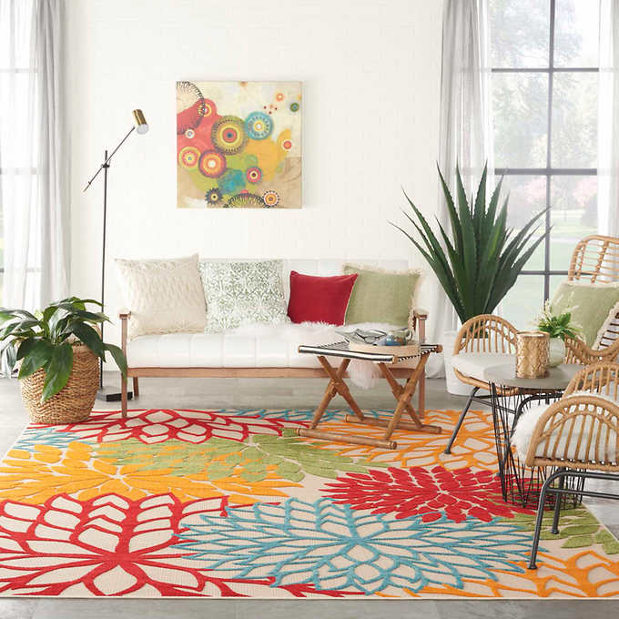 Veranda Indoor-Outdoor Area Rug or Runner, Floral, 7' 10" x 9' 10" - Retail $129