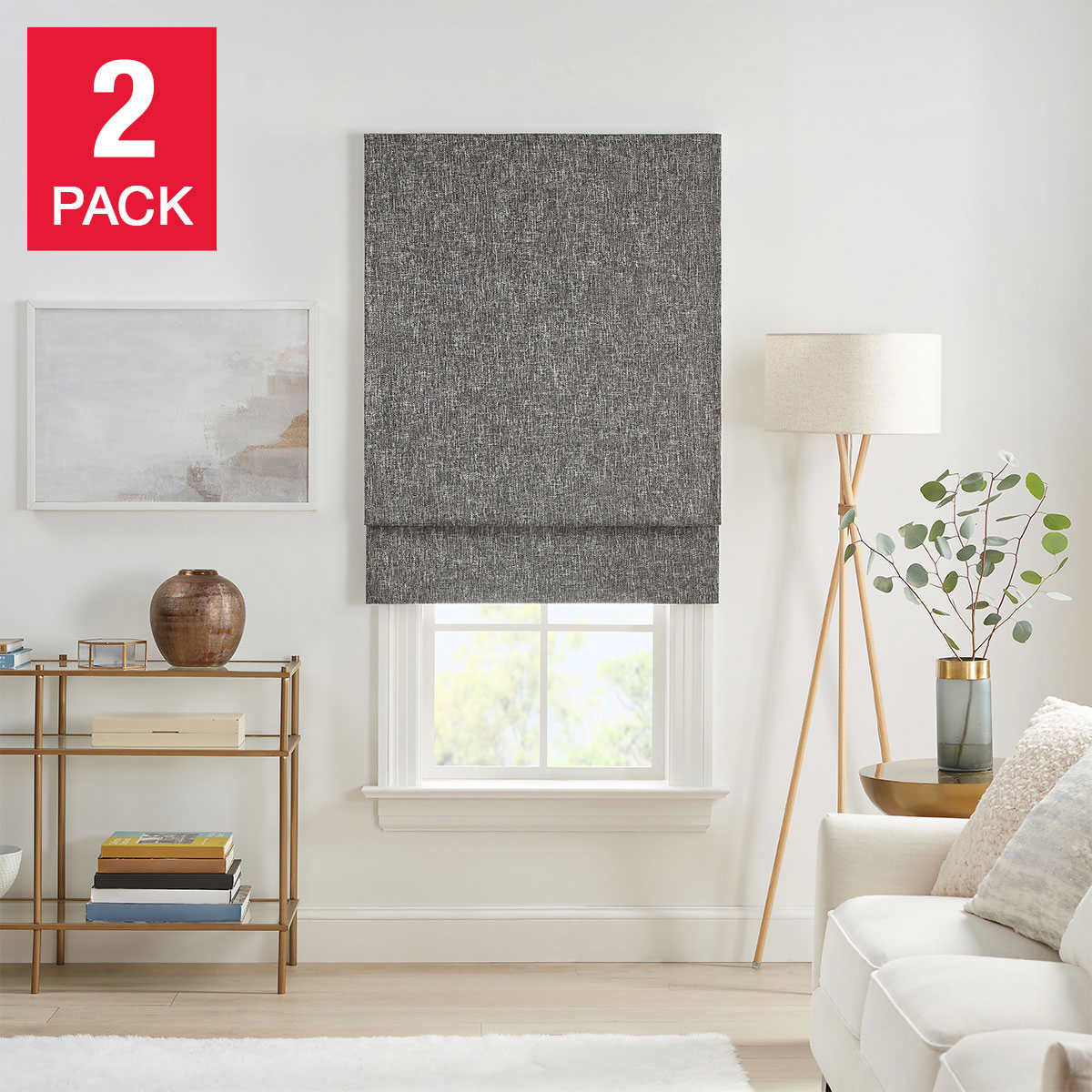 NEW - Costco - Eclipse Drew Total Blackout Roman Shade, Gray,  31 X 64, 2-pack - Retail $99