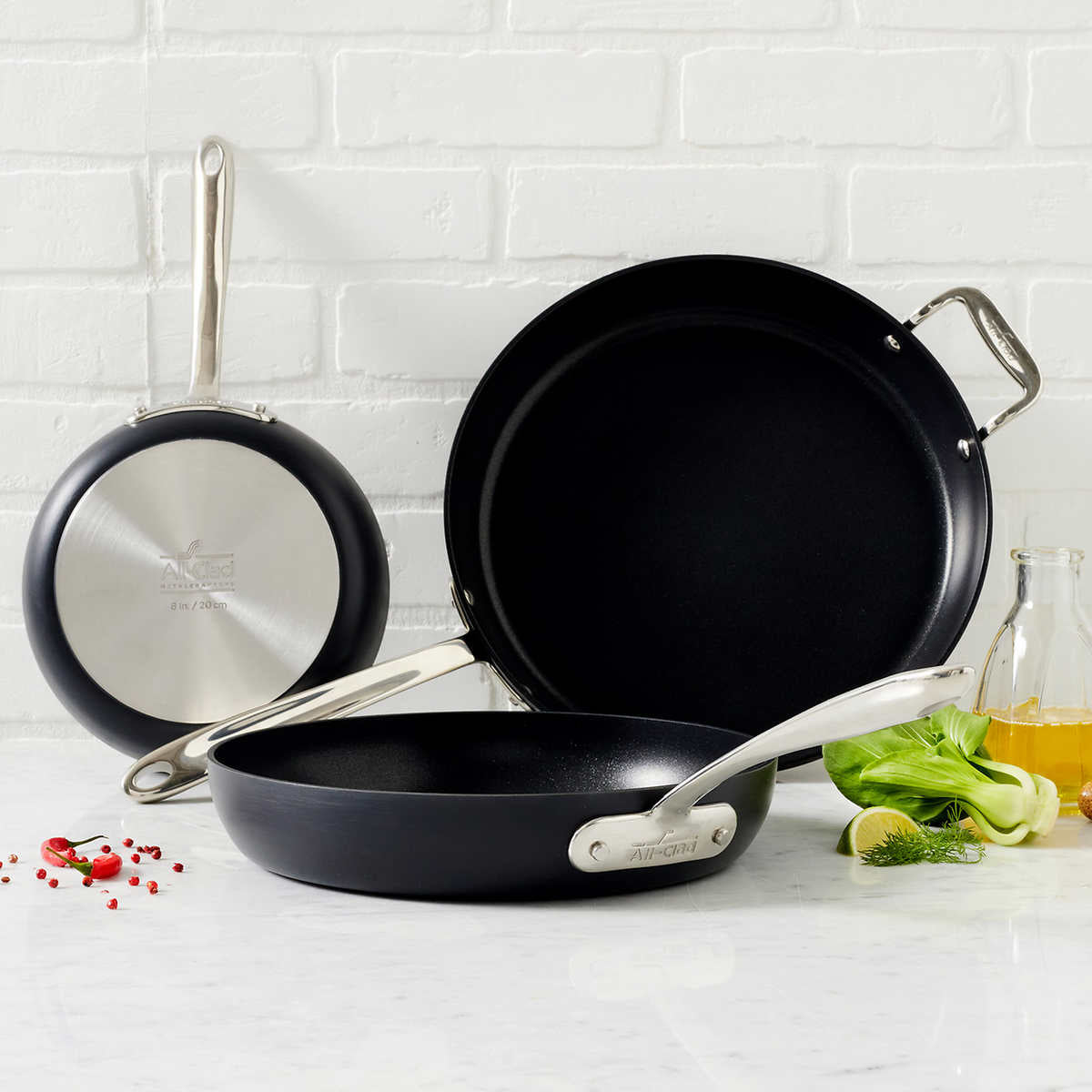 NEW - Costco - All-Clad Hard-Anodized Fry Pan 3-piece Set - Retail $84