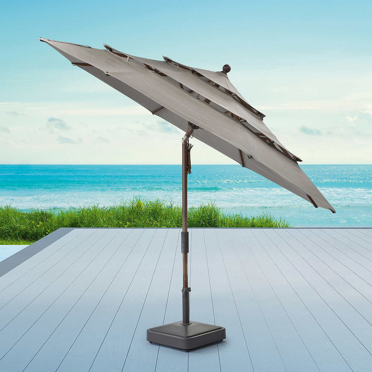 costco patio umbrella stand Costco - GRAY Proshade 11ft Wood-Look Collar Tilt Aluminum Umbrella