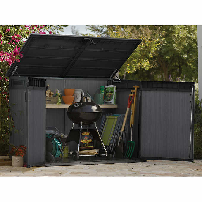 NEW, Sealed - Keter Cortina Mega Premium Modern Horizontal Outdoor Storage Shed - Retail $579
