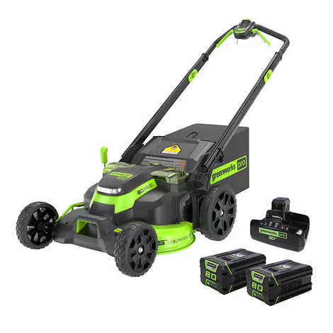 NEW - Greenworks 80V 25in Self-Propelled Mower With Two 2.5 Ah Batteries And 8A Dual Port Rapid Charger - Retail $699