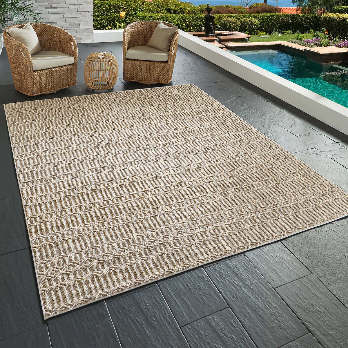 NEW - Costco - Nautica Greenwich Geometric Natural Indoor/Outdoor Area Rug, 8 ft 8 in x  13 ft. - Retail $249