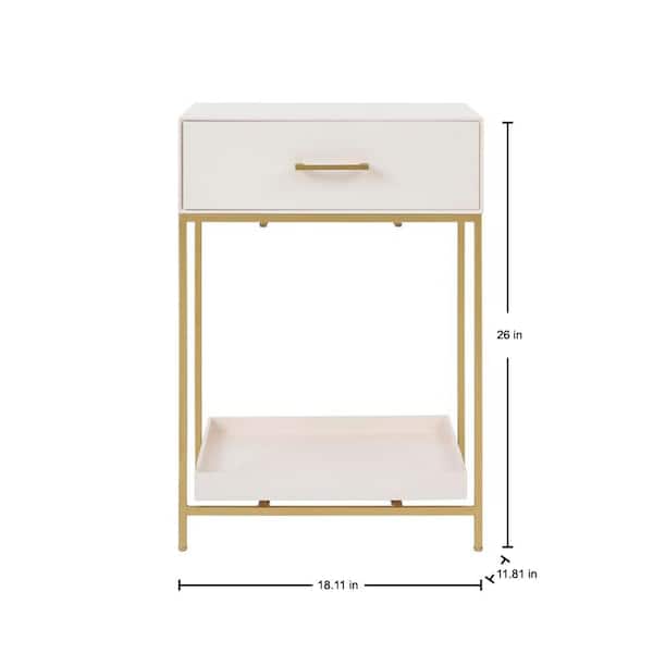 Nightstand with 1 Drawer Ivory Wood (18.11 in W. X 26 in H.)