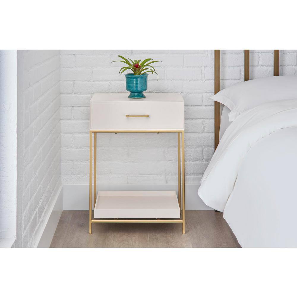 Nightstand with 1 Drawer Ivory Wood (18.11 in W. X 26 in H.)