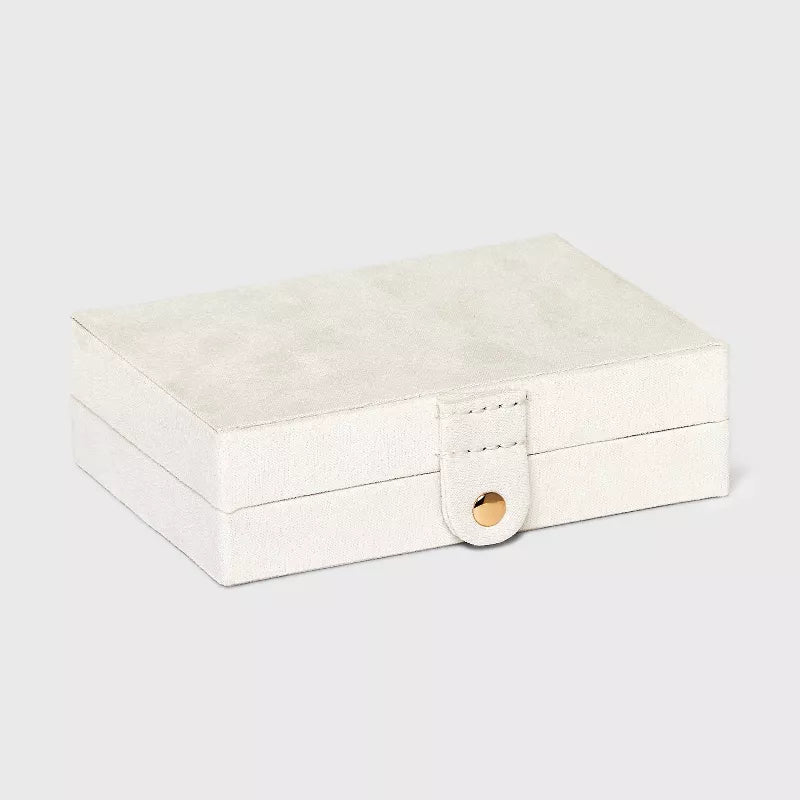Two Drawer Organizer Jewelry Box - A New Day™ Cream: Polyurethane Storage with Divided Tray, Mirror, Rectangle Shape