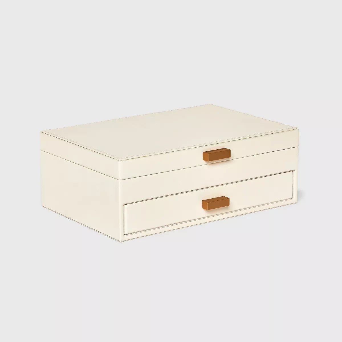 Two Drawer Organizer Jewelry Box - A New Day™ Cream: Polyurethane Storage with Divided Tray, Mirror, Rectangle Shape