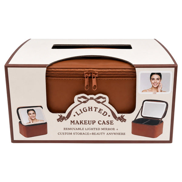 REALHER Lighted Makeup Case, with Removable Lighted Mirror, Brown