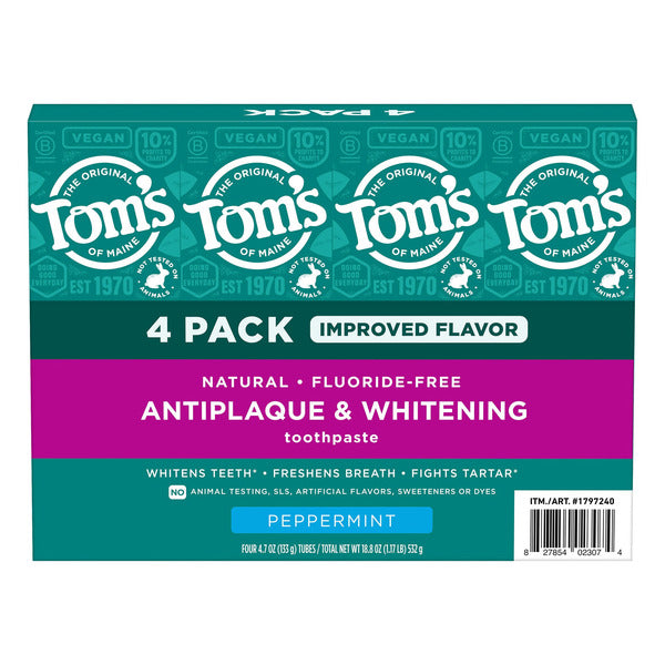 Tom's of Maine Antiplaque and Whitening Toothpaste, 4.7 oz, 4-pack