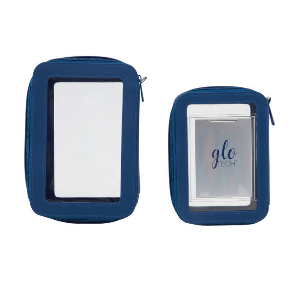 3-Piece Cosmetic Bag Set – Makeup Bag Duo with Compact Mirror, Travel & Everyday Beauty Organizer (Blue)