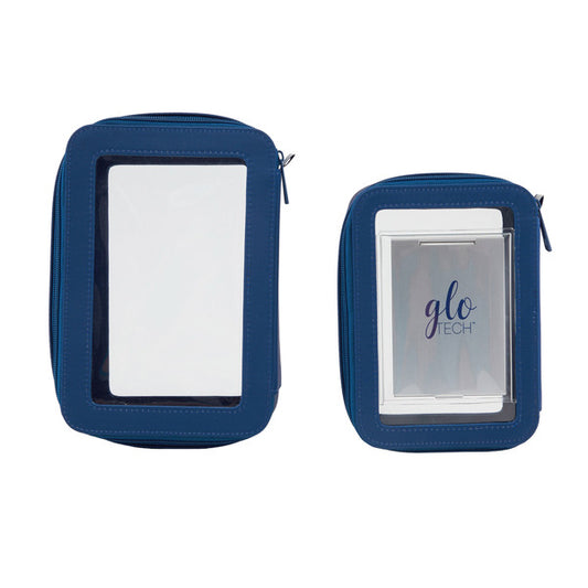 3-Piece Cosmetic Bag Set – Makeup Bag Duo with Compact Mirror, Travel & Everyday Beauty Organizer (Blue)