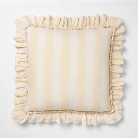 Square Pillow Big Stripe with Ruffle Pale Yellow and Cream - Threshold Design with Studio McGee