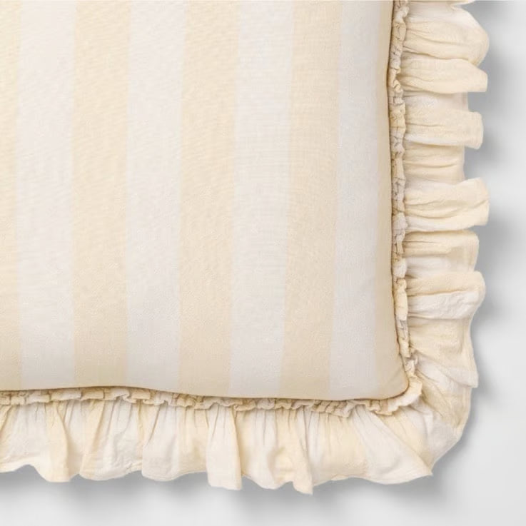 Square Pillow Big Stripe with Ruffle Pale Yellow and Cream - Threshold Design with Studio McGee