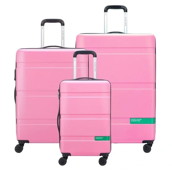 United Colors of Benetton Now Hardside Luggage with Spinner Wheels, Light Pink, 3 Piece Set 19/23/27 Inch - Retail $520