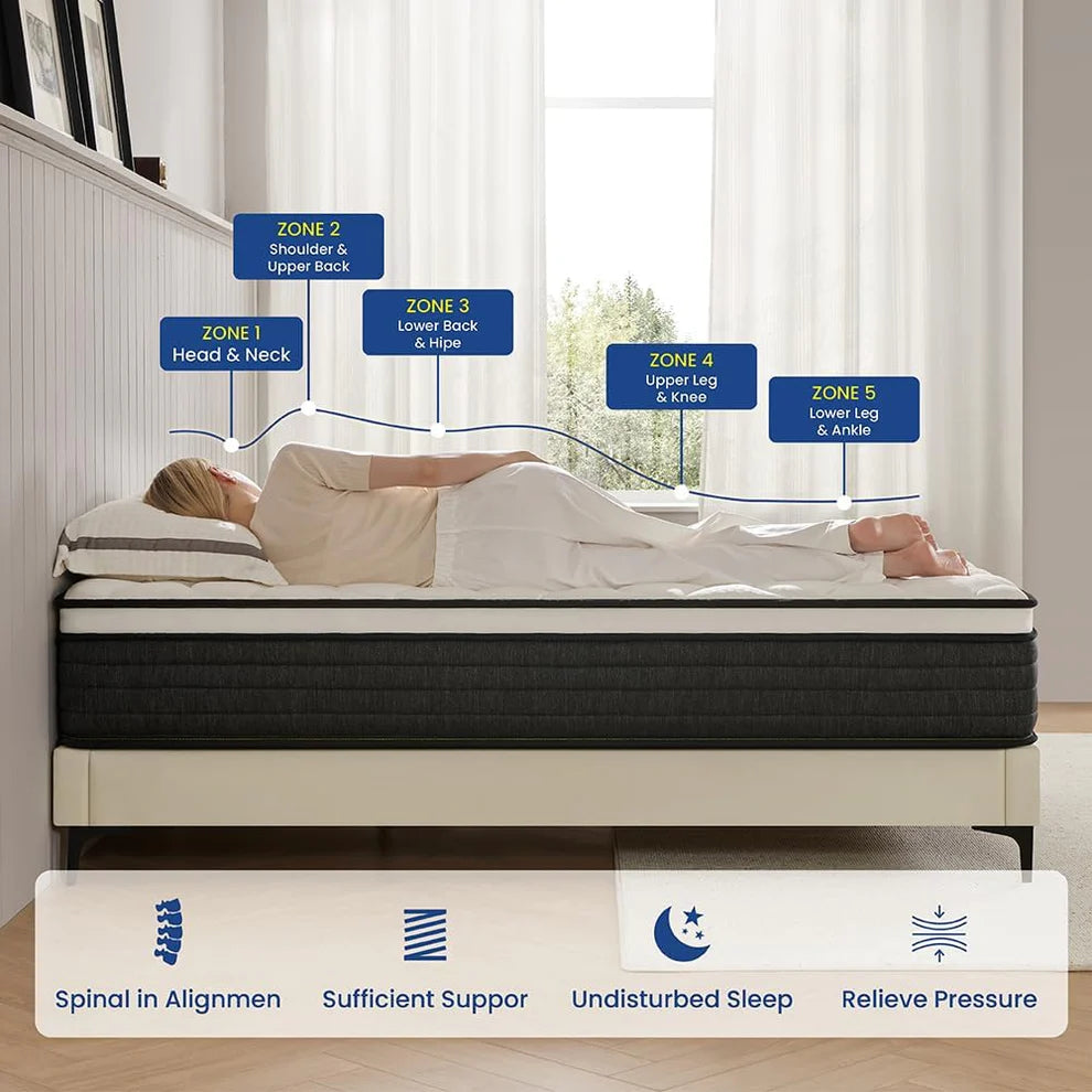 Napnest Full Size Mattress 10 Inch, Hybrid Mattresses Full in a Box, Medium Firm Feel Memory Foam and Individual Pocket Springs Fiberglass Free Bed Mattress