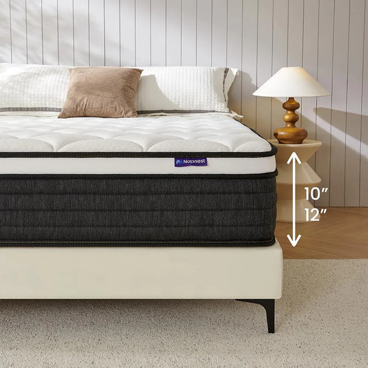 Napnest Full Size Mattress 10 Inch, Hybrid Mattresses Full in a Box, Medium Firm Feel Memory Foam and Individual Pocket Springs Fiberglass Free Bed Mattress