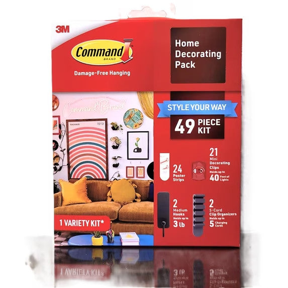 3M Command Home Decorating Kit 43 Pc Wall Hooks Clips Strips