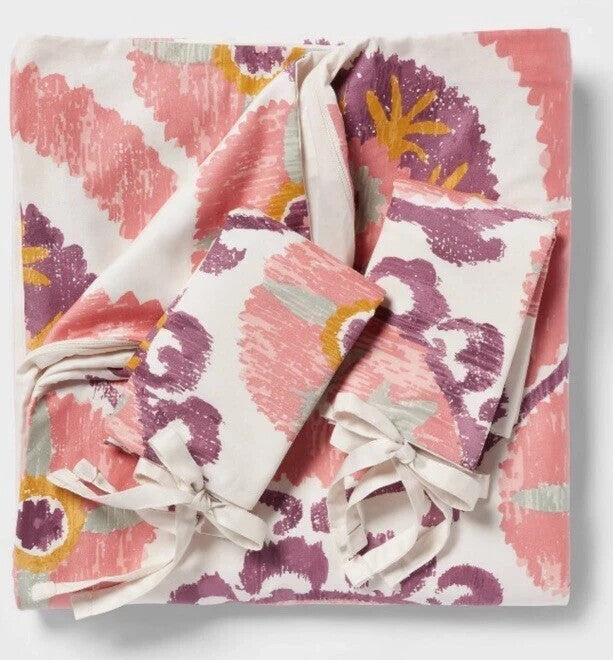 King Boho Suzani Medallion Print Duvet Cover & Sham Set Plum Peach