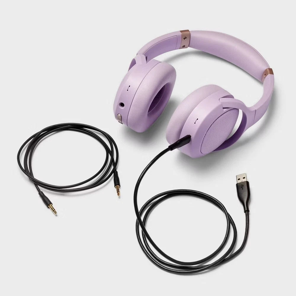 Active Noise Cancelling Bluetooth Wireless Over-Ear Headphones - heyday Pastel Lavender: Hybrid Wired/Wireless, Adjustable Headband