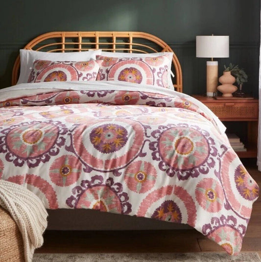 King Boho Suzani Medallion Print Duvet Cover & Sham Set Plum Peach