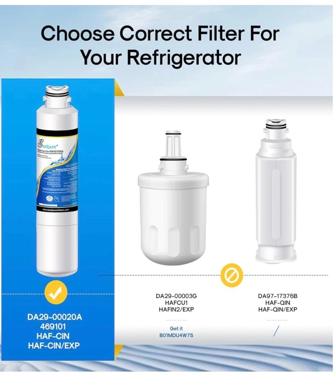 EXCELPURE RWF0700A Refrigerator Water Filter Replacement Cartridge NSF Certified