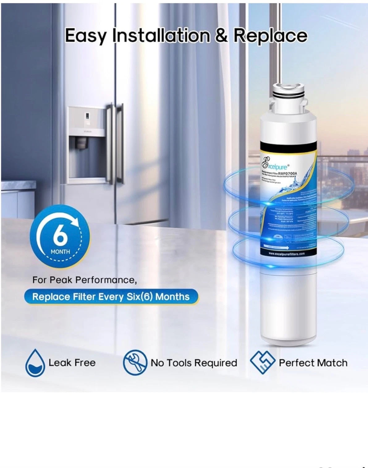 EXCELPURE RWF0700A Refrigerator Water Filter Replacement Cartridge NSF Certified