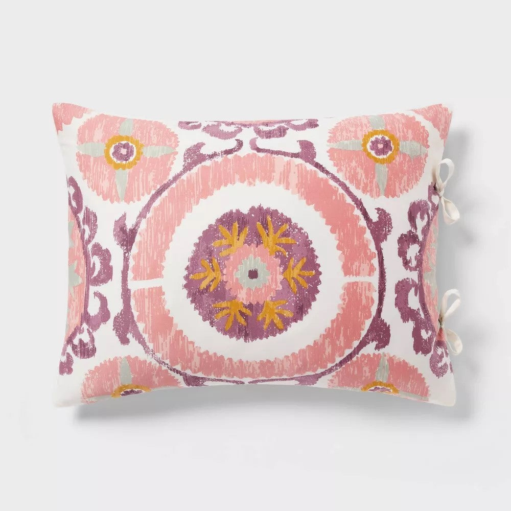 Full/Queen Suzani Print Duvet Cover and Sham Set Ivory/Salmon Orange/Plum Red/Mustard - Threshold: 310 Thread Count Cotton Sateen