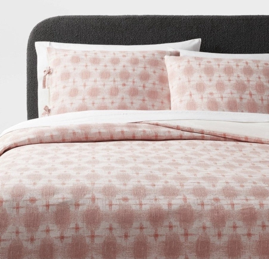 King Yarn Dye Ikat Duvet Cover and Sham Set Ivory/Mauve